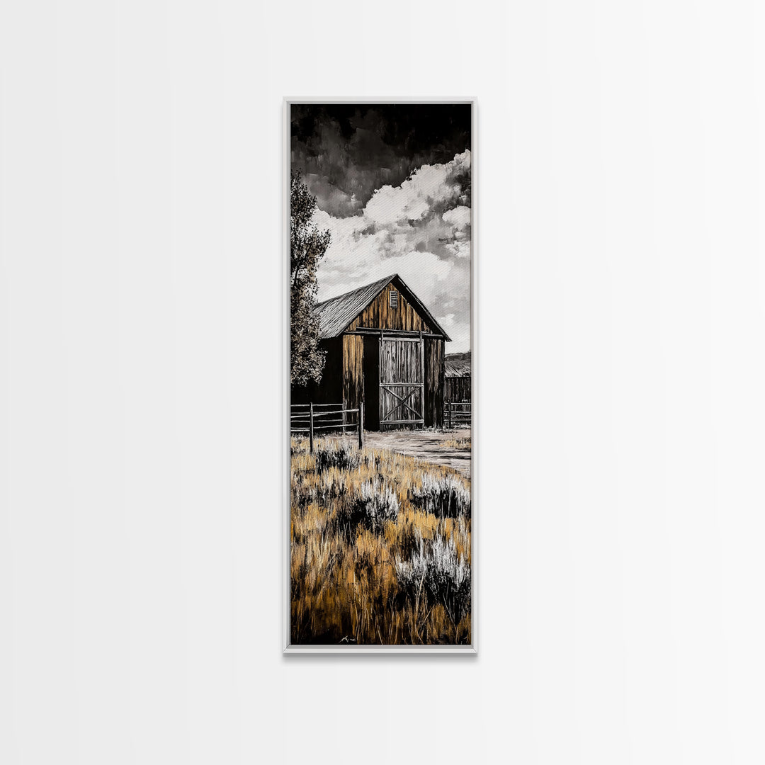 Rustic Barn Landscape Canvas Print Farmhouse Wall Art Barn Landscape Oil Painting Rustic Decor Moody Art Above Sofa Art