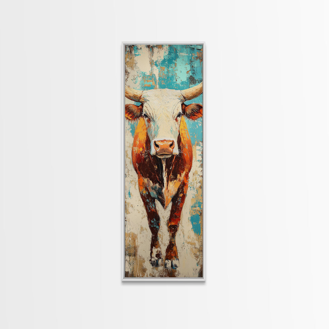 Abstract Western Bull Framed Canvas Print rustic decor farmhouse wall art southwest wall art geometric wall art gift idea for him