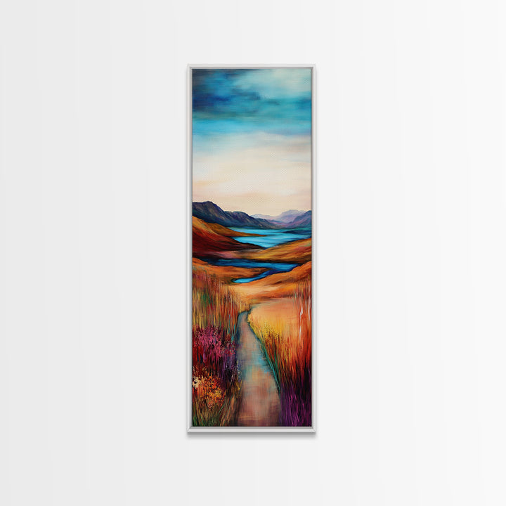 Rolling Hills Landscape Framed Canvas Print mountain painting, Ireland painting, landscape painting, lake Tahoe art, rustic wall art