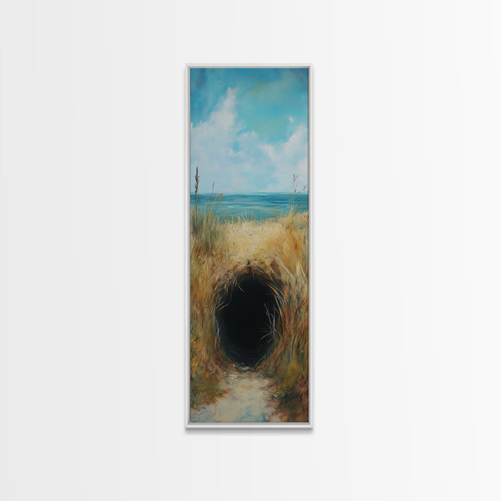 Dark Rabbit Hole Canvas Print, Wabi Sabi Art, Moody Art, Coastal Landscape Art, Minimalist Art, Living Room Art, Extra Wide Art
