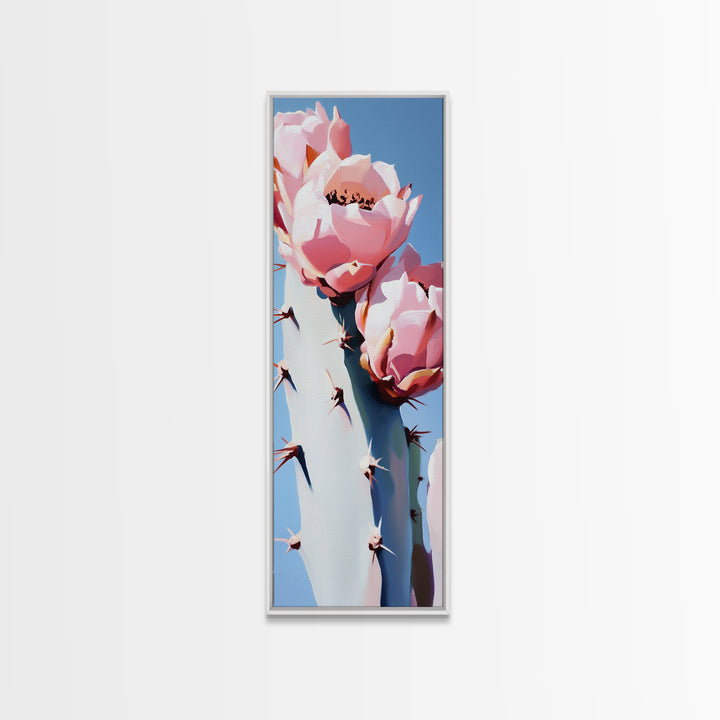 Blooming Cactus Painting Canvas Print, Southwest Wall Art, Botanical Prints, Pink Abstract Art, Desert Decor, Vertical Wall Art