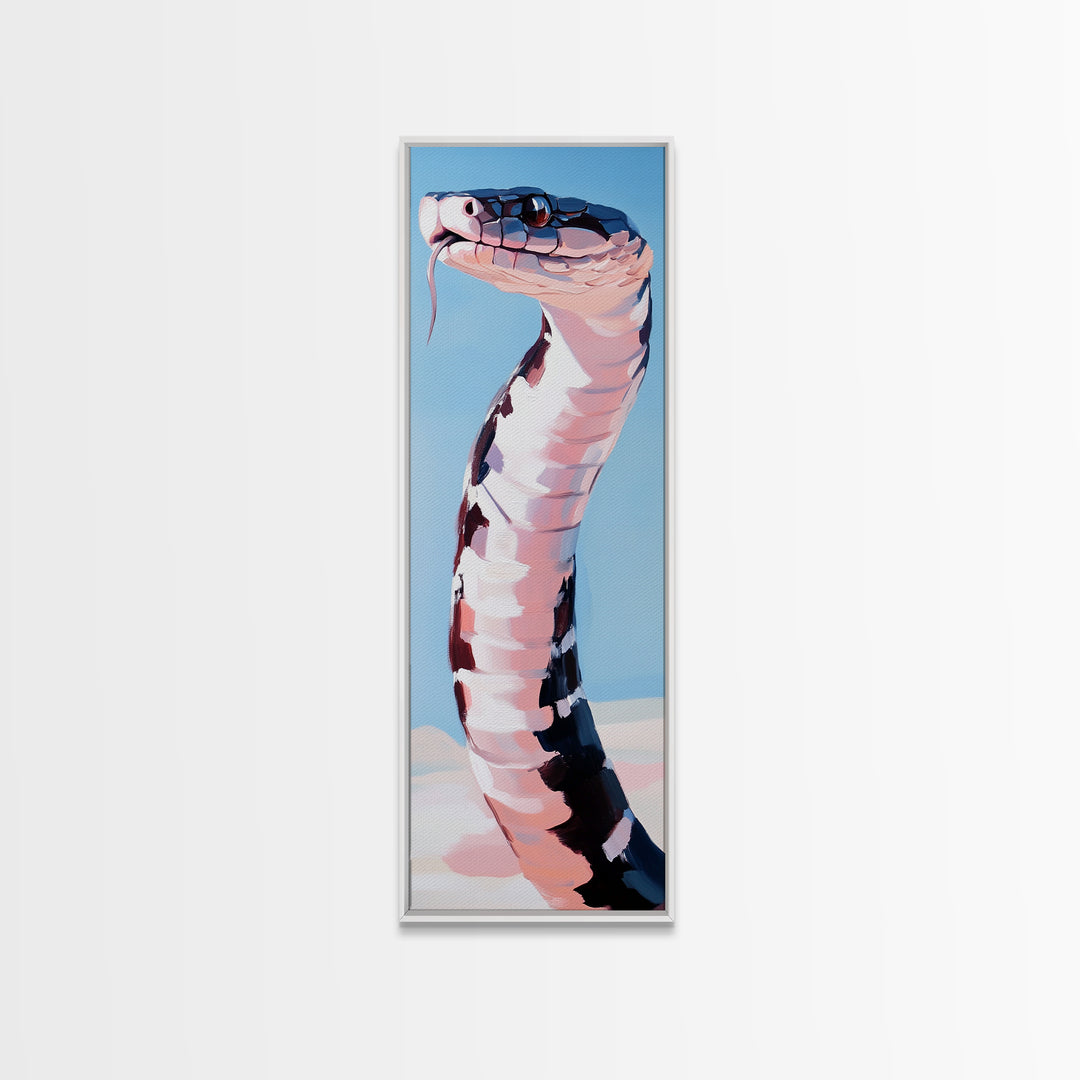 Black and White Snake Pink Canvas Print,  Moody Art, Minimalist Art, Vertical Wall Art, Rustic Decor, Gift Idea Him