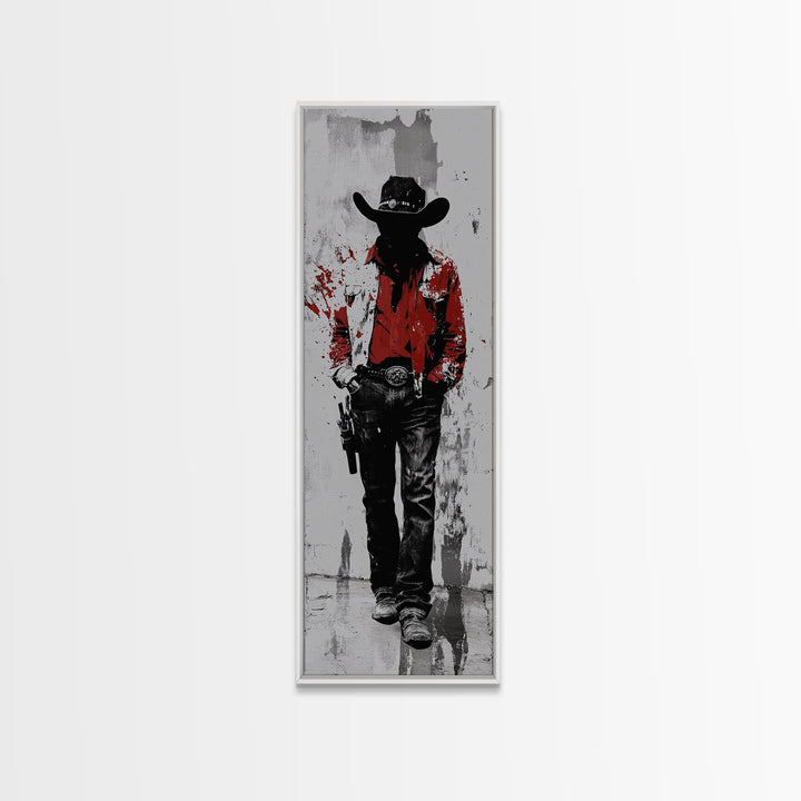 Gunslinger Cowboy Art, Framed Canvas Print, cowgirl painting, rustic wall art, moody art, gift idea, southwest wall art, vintage art