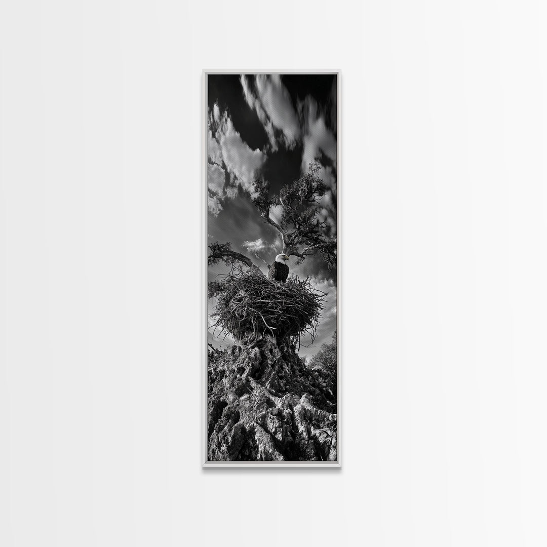 Bald Eagle Nest ,Framed Canvas Print, bird art, moody art, rustic décor, farmhouse art, gift idea, southwest wall art, landscape painting