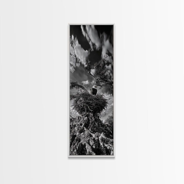Bald Eagle Nest ,Framed Canvas Print, bird art, moody art, rustic décor, farmhouse art, gift idea, southwest wall art, landscape painting