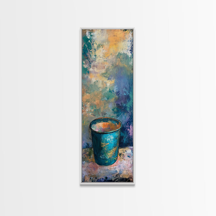 Abstract Blue Cup Framed Canvas Print rustic art farmhouse art coastal cowgirl wall art teal wall art kitchen decor wabi sabi wall art