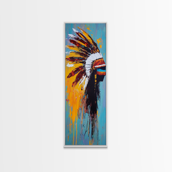 Bold Feather Headdress Canvas Print Afrocentric Wall Art Southwest Wall Art Colorful Portrait Painting Vertical Wall Art