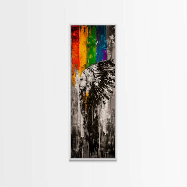 Black and White Headdress Canvas Print Moody Art African Art Dark Angels Wall Art Colorful Graffiti Wall Art Tall Narrow Art