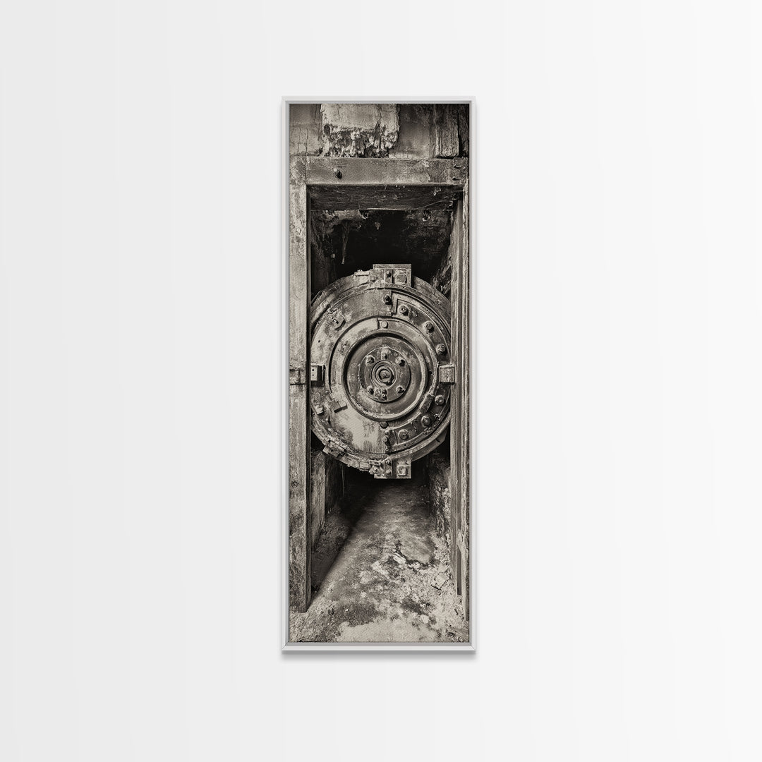 Abandoned Vault Door, Rustic Canvas Print, wabi sabi art, rustic decor, moody art, industrial wall art, antique architecture, above bed wall art