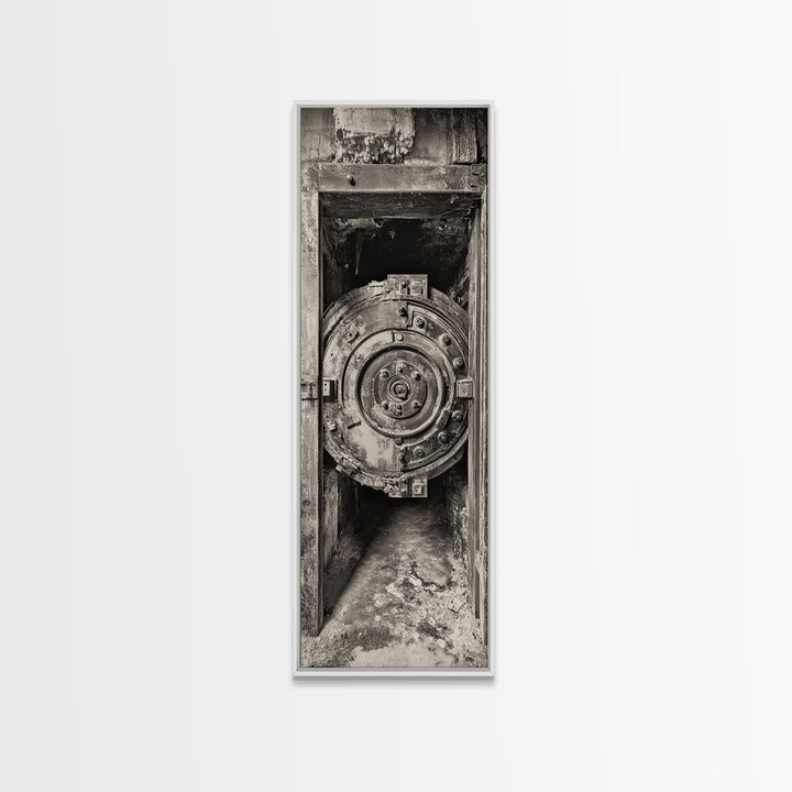 Abandoned Vault Door, Rustic Canvas Print, wabi sabi art, rustic decor, moody art, industrial wall art, antique architecture, above bed wall art