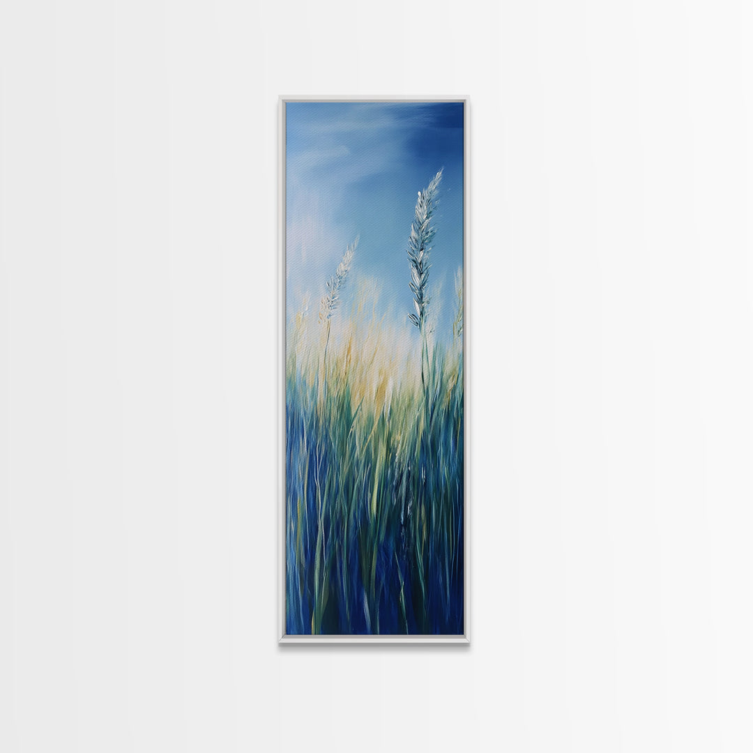 Bluegrass Field Wildflower Painting Framed Canvas Print Rustic Art Vertical Wall Art Farmhouse Art Botanical Prints