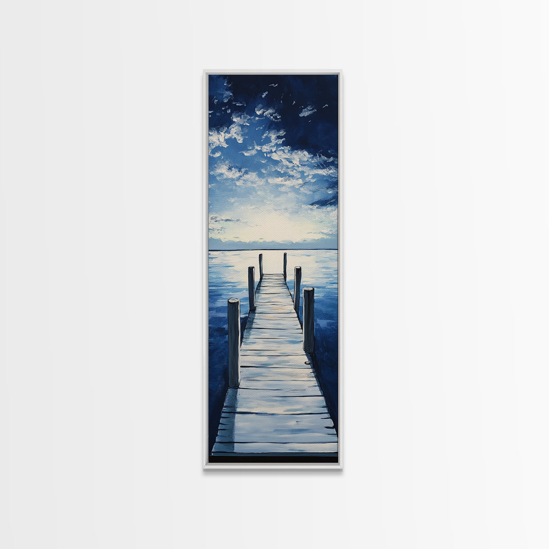 Dockside Tranquility Coastal Wall Art Framed Canvas Print Nautical Painting Blue and Green Wall Art Above Sofa Art Lake Tahoe Art