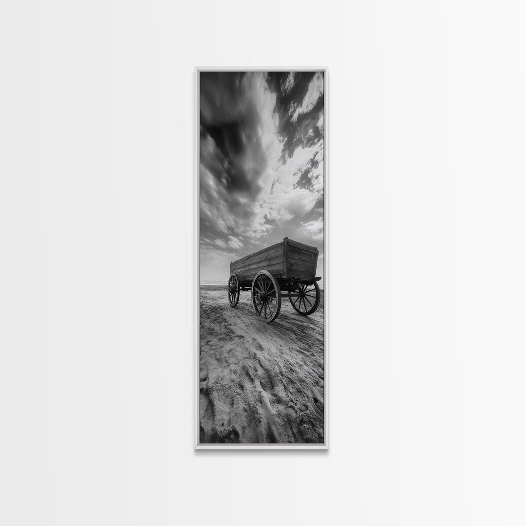 Old Wooden Wagon, Rustic Landscape, Framed Canvas Print, Western Décor, Farmhouse Wall Art, Minimalist Art, Extra Wide Art
