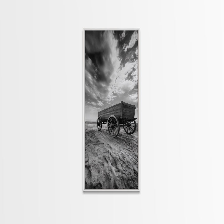 Old Wooden Wagon, Rustic Landscape, Framed Canvas Print, Western Décor, Farmhouse Wall Art, Minimalist Art, Extra Wide Art
