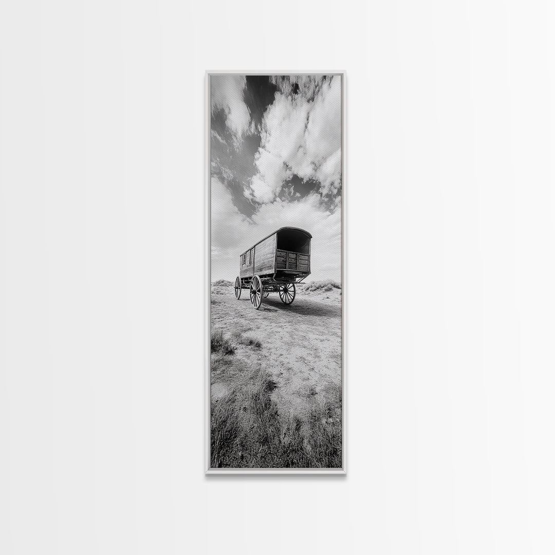 Pioneer Covered Wagon, Rustic Wall Art, Framed Canvas Print, Farmhouse Art, Western Décor, Minimalist Art, Extra Wide Art