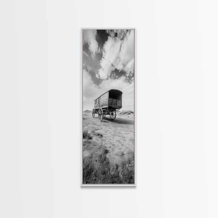 Pioneer Covered Wagon, Rustic Wall Art, Framed Canvas Print, Farmhouse Art, Western Décor, Minimalist Art, Extra Wide Art