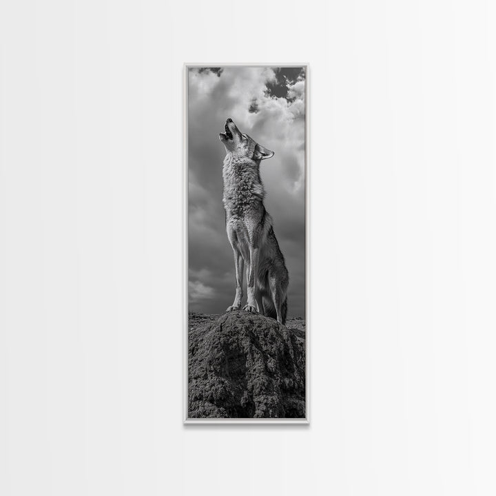 Howling Coyote, Framed Canvas Print, southwest wall art, rustic wall art, wildlife photography, desert landscape art, cowboy art, boho home decor