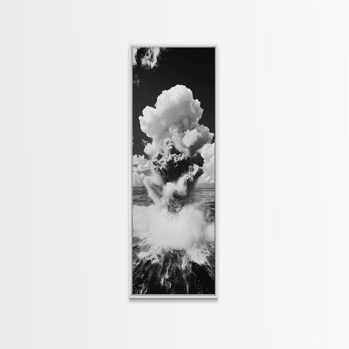 Explosive Ocean Wave, Framed Canvas Print, coastal décor, nautical painting, seascape painting, black and white photography,  panoramic art