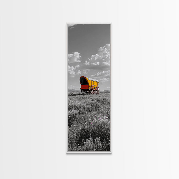 Nostalgic Wagon Trail Framed Canvas Print | Western Decor | Rustic Wall Art | Moody Landscape Art | Farmhouse Painting | Gift Idea | Panoramic Art