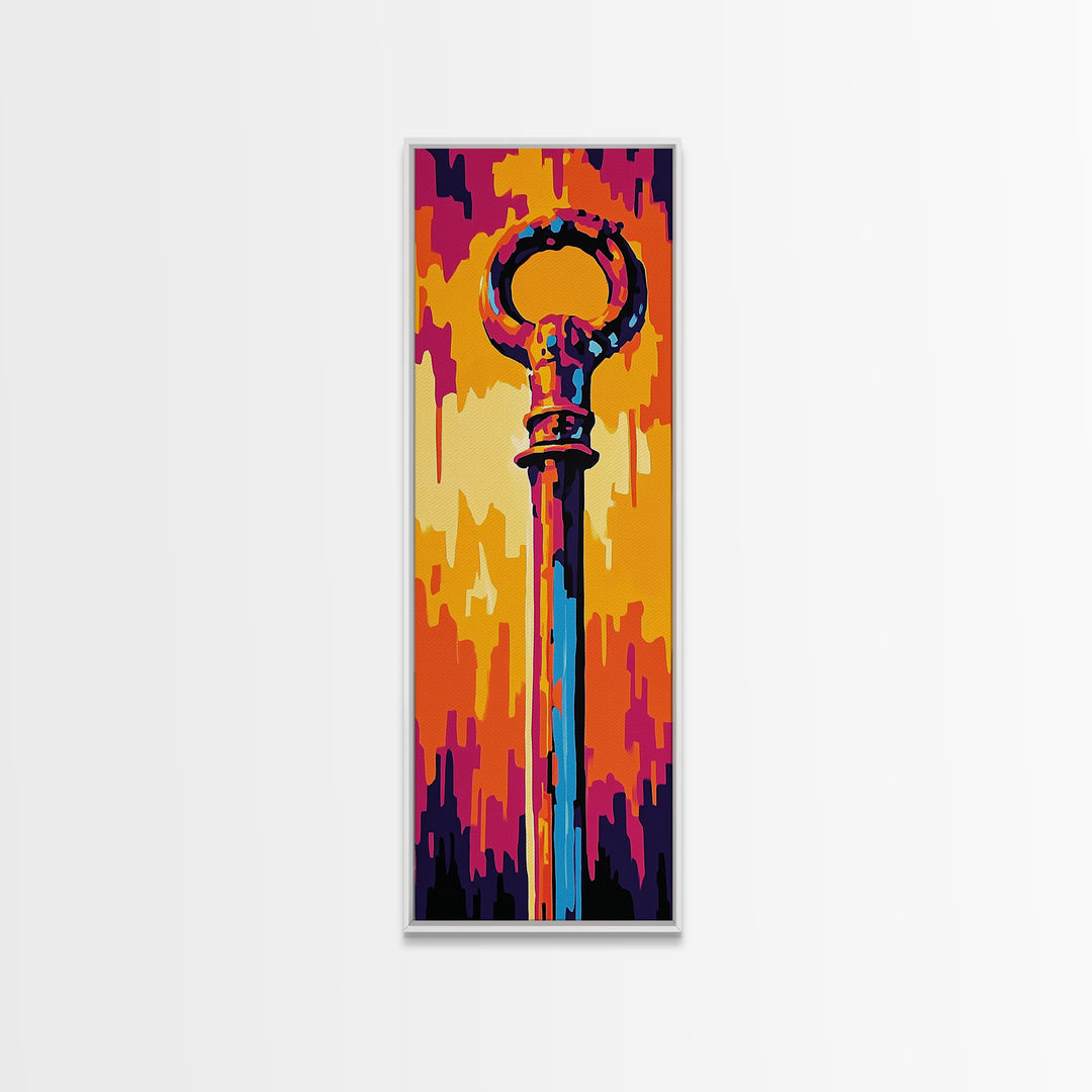 Bold Pop Art Key Painting Framed Canvas Print | Graffiti Wall Art | Blotter Art | Retro Wall Art | Colorful Modern Decor