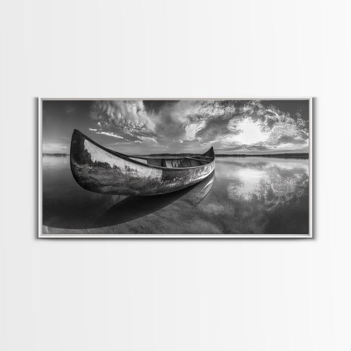 Canoe, Nautical Decor, Lake Tahoe Art, Coastal Wall Art, Above Couch Art, Rustic Art, Panoramic Painting, Framed Canvas Print