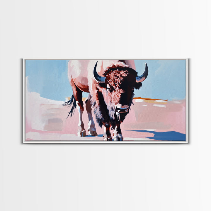 Bison, western art, rustic wall art, framed canvas print, above couch art, farmhouse art, black cowgirl painting, original painting