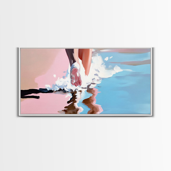 Barefoot Beach Walk, coastal decor, ocean painting, seascape painting, pink abstract art, light pink wall art, canvas print