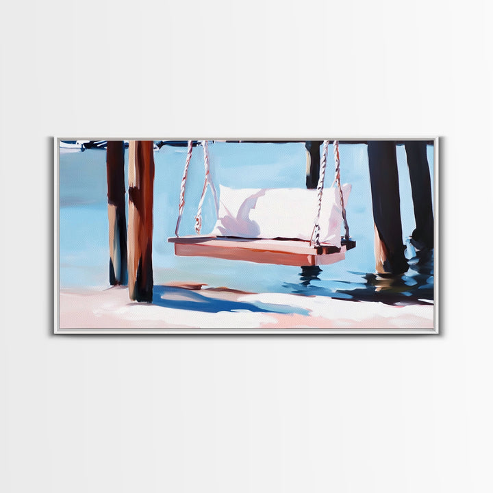 Coastal Swing Painting, Nautical Wall Art, Coastal Decor, Beach House Art, Panoramic Art, Canvas Print, Rustic Art, Guest Room Art