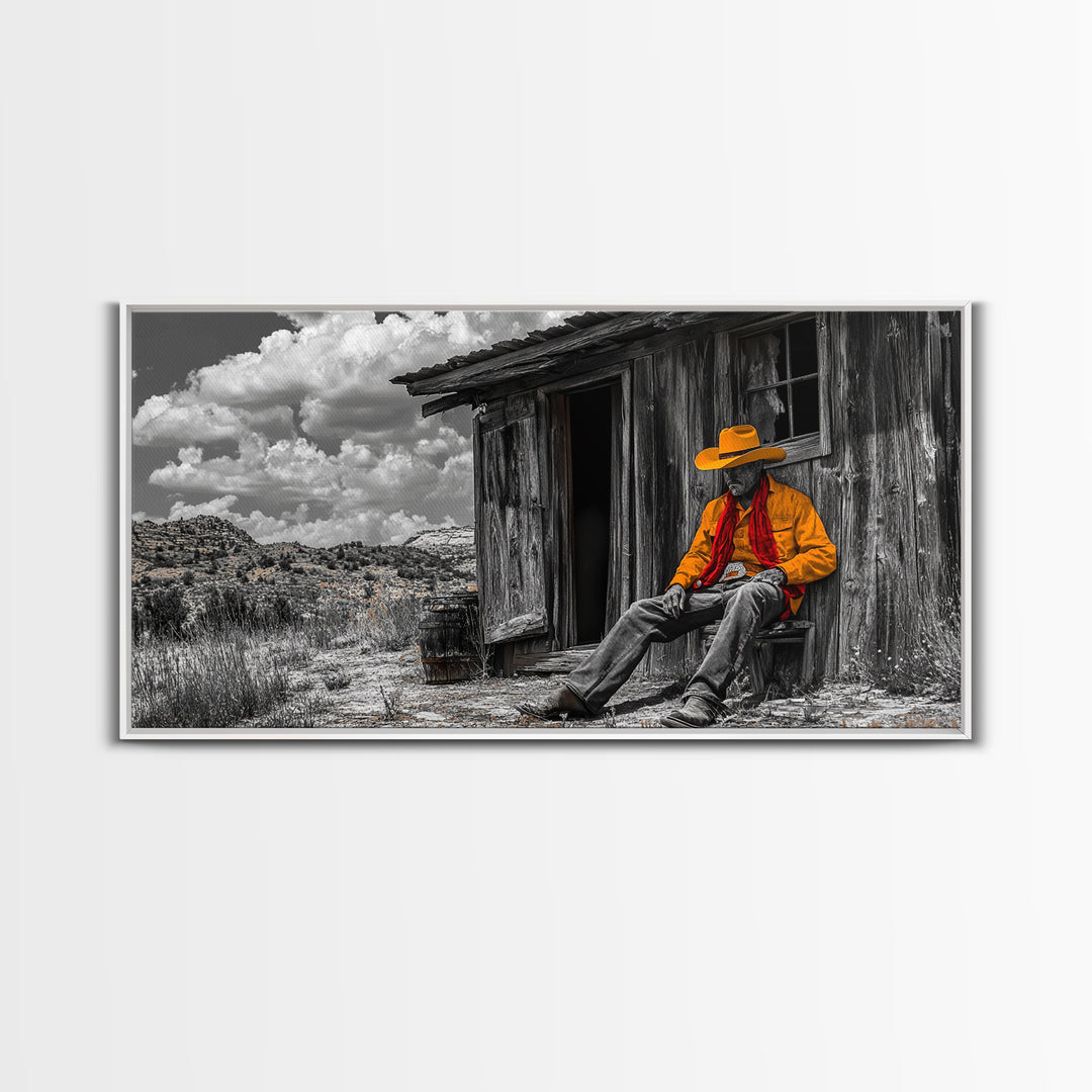 Cowboy Cabin Framed Canvas Print | Rustic Wall Art | Southwest Decor | Chicano Art | Above Couch Art | Moody Art | Western Landscape Art