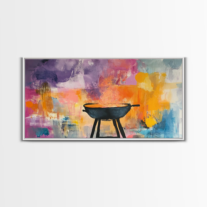 Campfire Art, Rustic Decor, Wild West Painting, Moody Wall Art, Extra Wide Art, Cozy Home Decor, Autumn Painting, Framed Canvas Print