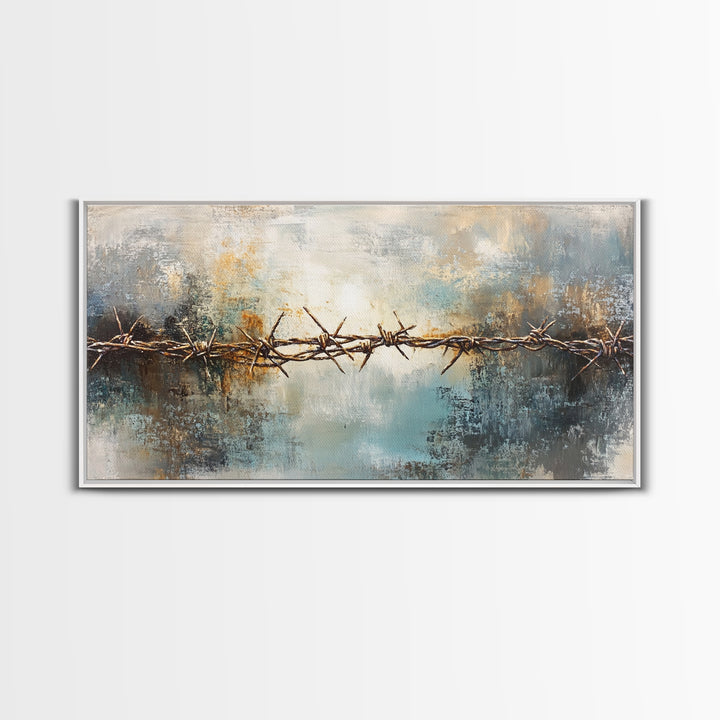 Barbed Wire Art, Canvas Print, Rustic Wall Art, Southwest Wall Art, Moody Art, Extra Wide Art, Above Couch Art, Farmhouse Wall Art