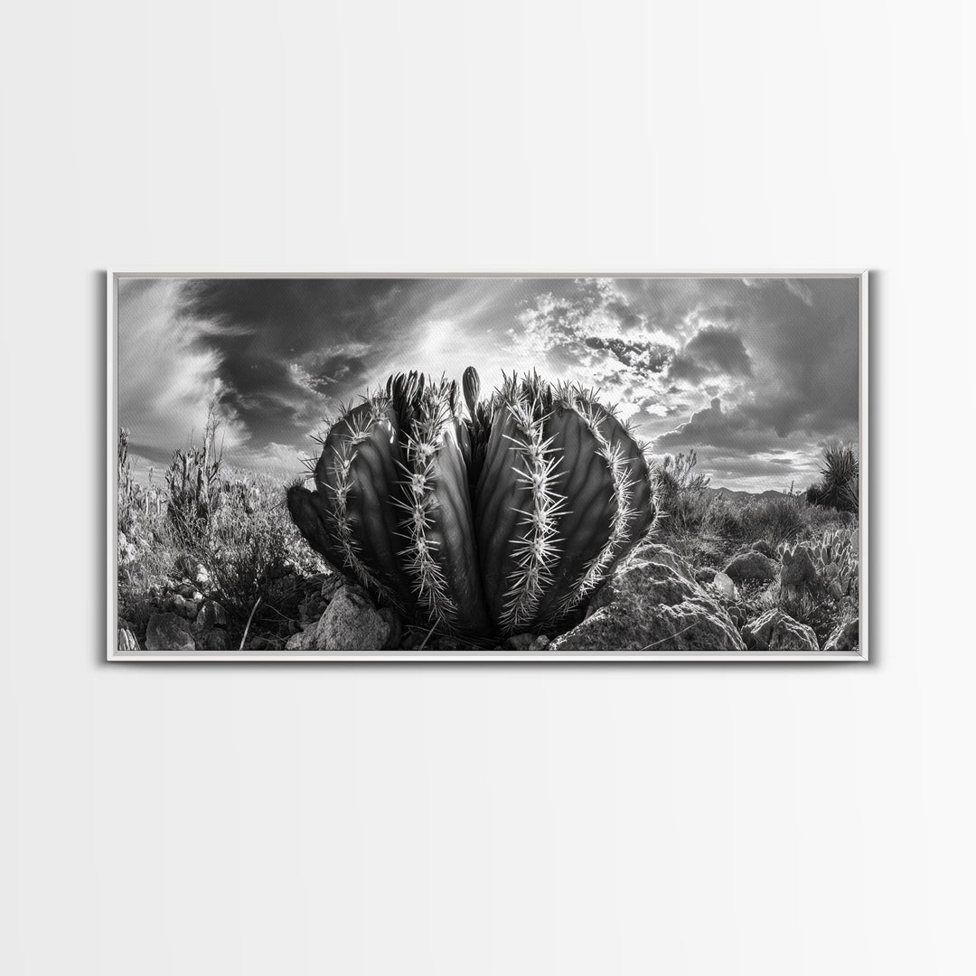 Desert Cactus, southwest wall art, Joshua tree art, rustic art, landscape painting, desert decor, panoramic art, Canvas Print