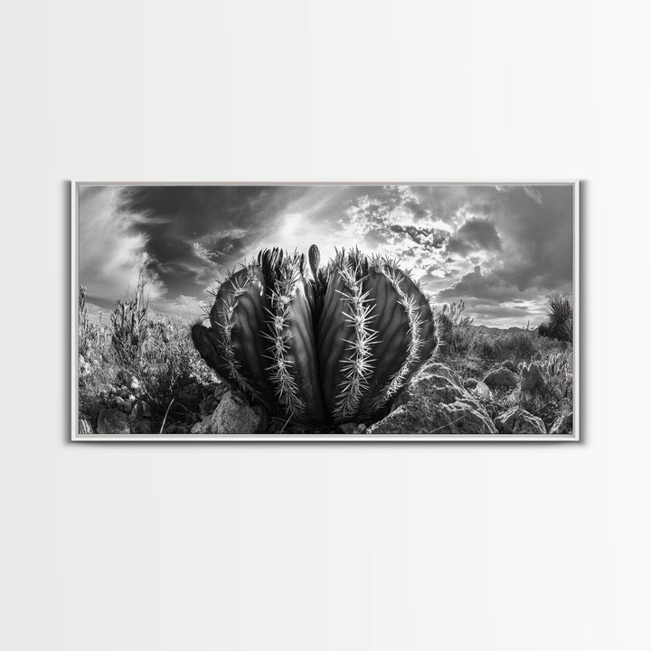 Desert Cactus, southwest wall art, Joshua tree art, rustic art, landscape painting, desert decor, panoramic art, Canvas Print
