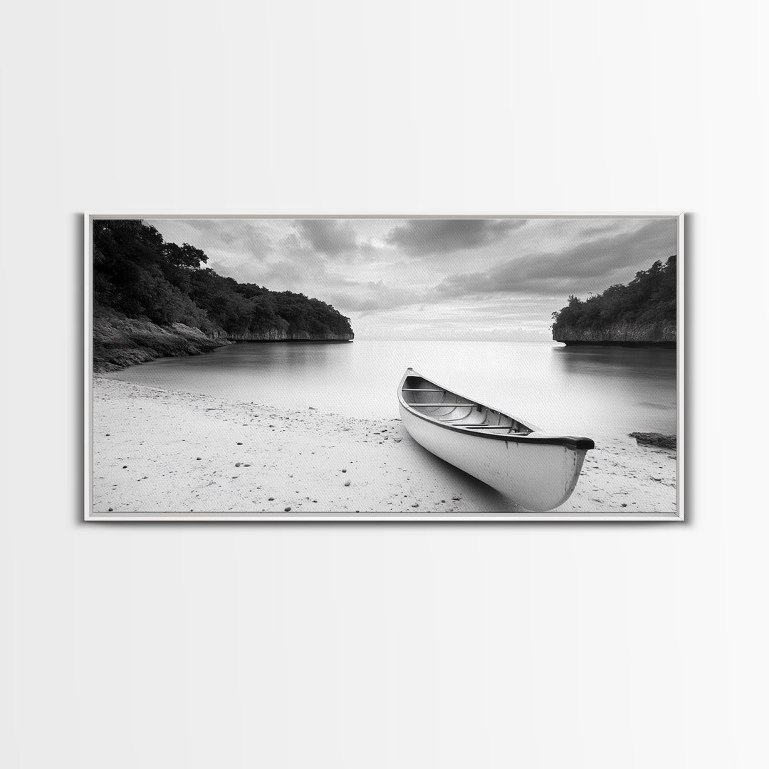 Rowboat, Seascape Painting, Nautical Wall Art, Extra Wide Art, Rustic Wall Art, Coastal Painting, Minimalist Art, Framed Canvas Print