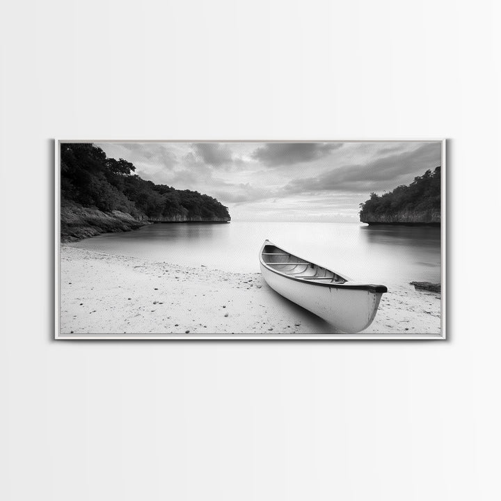 Rowboat, Seascape Painting, Nautical Wall Art, Extra Wide Art, Rustic Wall Art, Coastal Painting, Minimalist Art, Framed Canvas Print