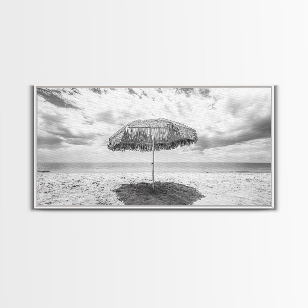 Beach Umbrella, Coastal Wall Art, Minimalist Art, Panoramic Art, Nautical Decor, Extra Wide Art, Coastal Landscape Art, Canvas Print