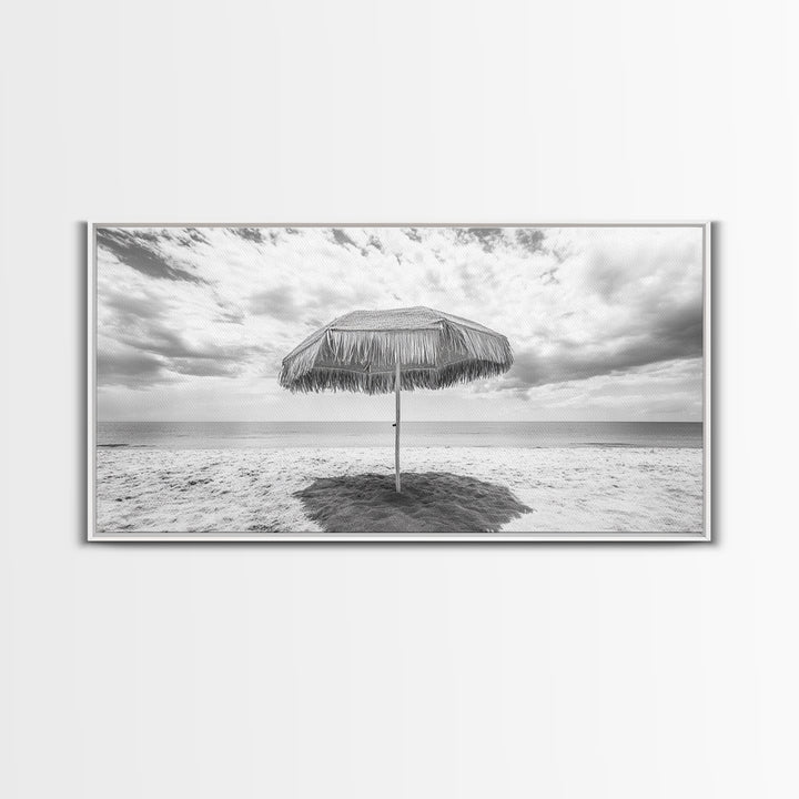 Beach Umbrella, Coastal Wall Art, Minimalist Art, Panoramic Art, Nautical Decor, Extra Wide Art, Coastal Landscape Art, Canvas Print