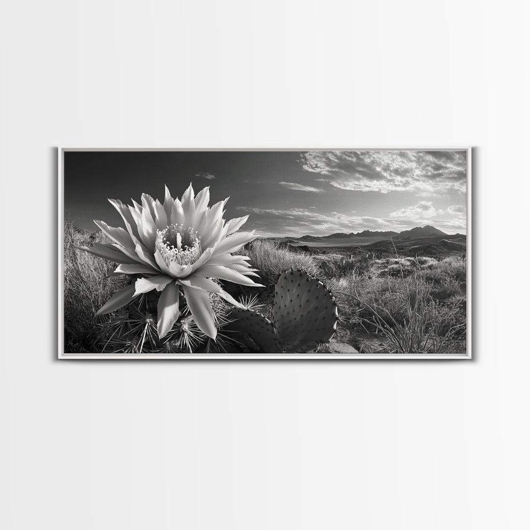Cactus Bloom, botanical prints, wildflower painting, nature art, scenic mountain landscape, rustic wall art, southwest decor, Framed Canvas Print