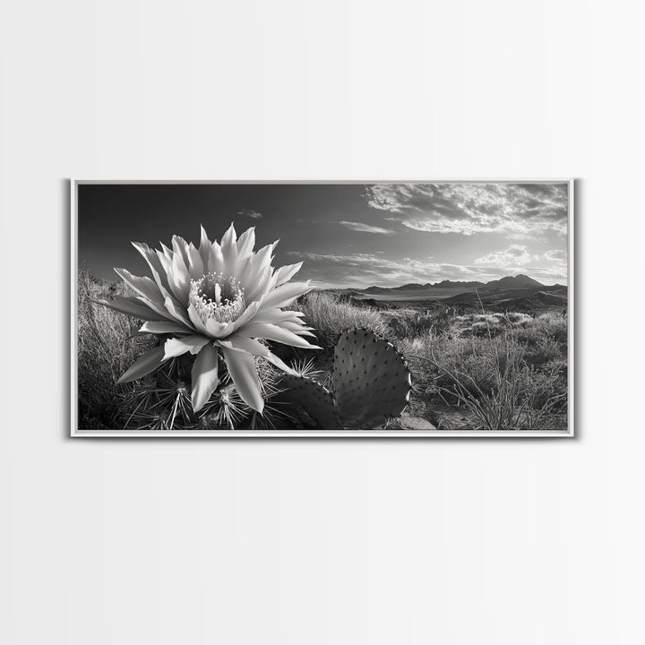 Cactus Bloom, botanical prints, wildflower painting, nature art, scenic mountain landscape, rustic wall art, southwest decor, Framed Canvas Print