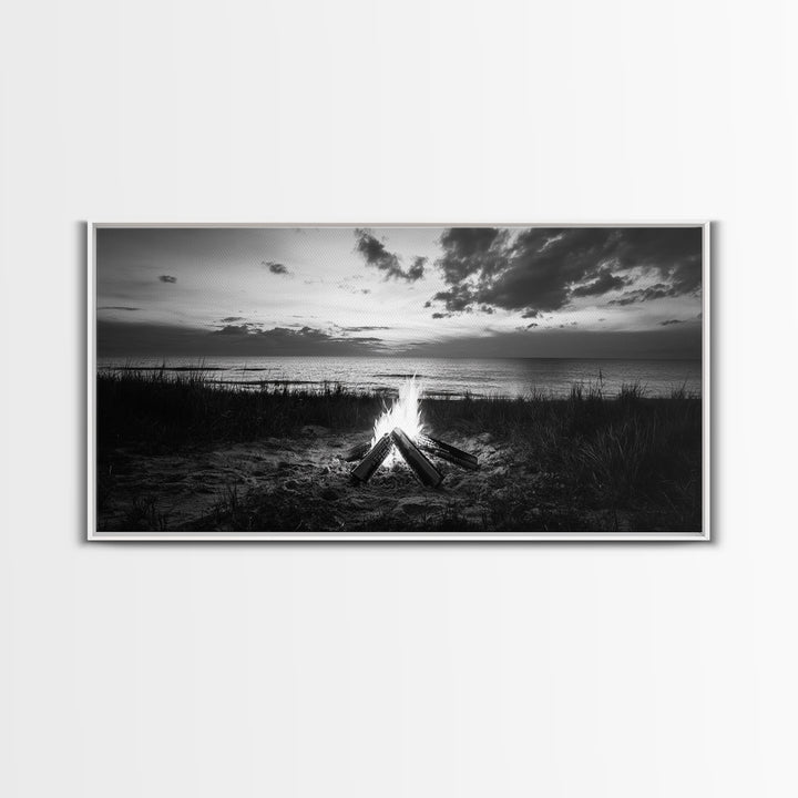 Beach Bonfire, coastal decor, nautical wall art, seascape painting, moody art, rustic wall art, dark romance painting, Canvas Print