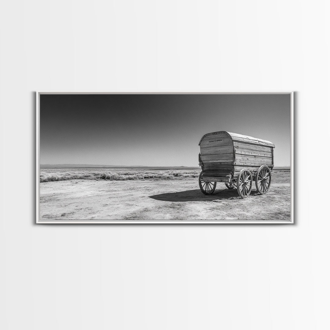 Covered wagon, rustic art, farmhouse art, western decor, landscape painting, extra wide art, panoramic art, framed canvas print