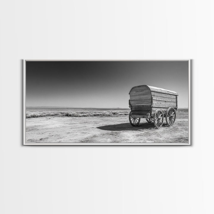 Covered wagon, rustic art, farmhouse art, western decor, landscape painting, extra wide art, panoramic art, framed canvas print