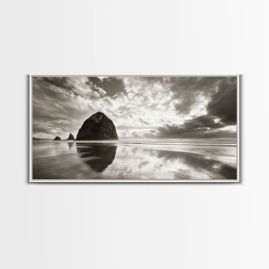 Coastal, seascape, moody art, ocean view, nautical wall art, panoramic painting, extra wide art, above bed wall art, framed canvas print