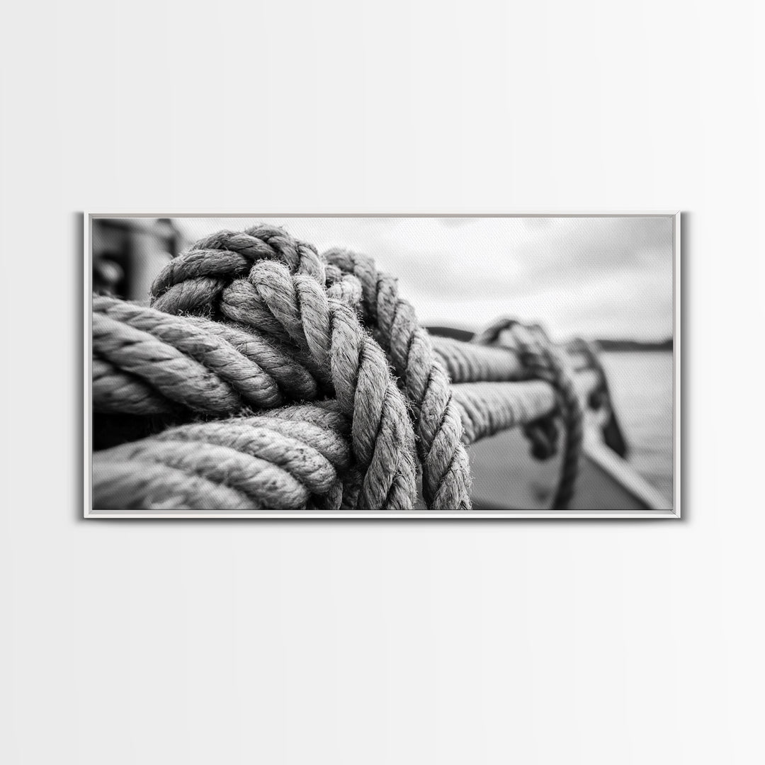 Nautical rope, rustic art, coastal decor, nautical wall art, maritime painting, extra wide art, panoramic painting, framed canvas print