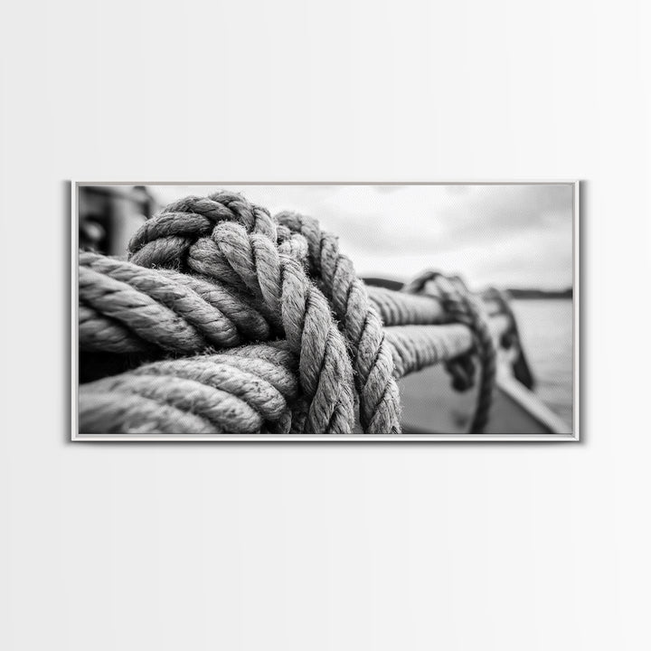 Nautical rope, rustic art, coastal decor, nautical wall art, maritime painting, extra wide art, panoramic painting, framed canvas print
