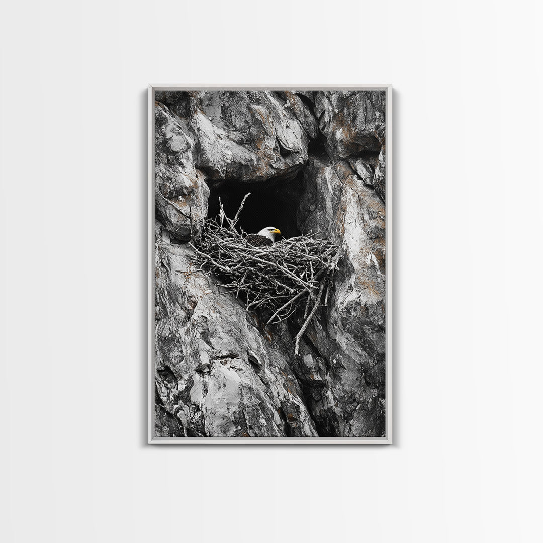 Bald eagle, wildlife art, bird wall art, framed canvas print, nature decor, mountain painting, eagle nest, rustic wall art, cabin decor