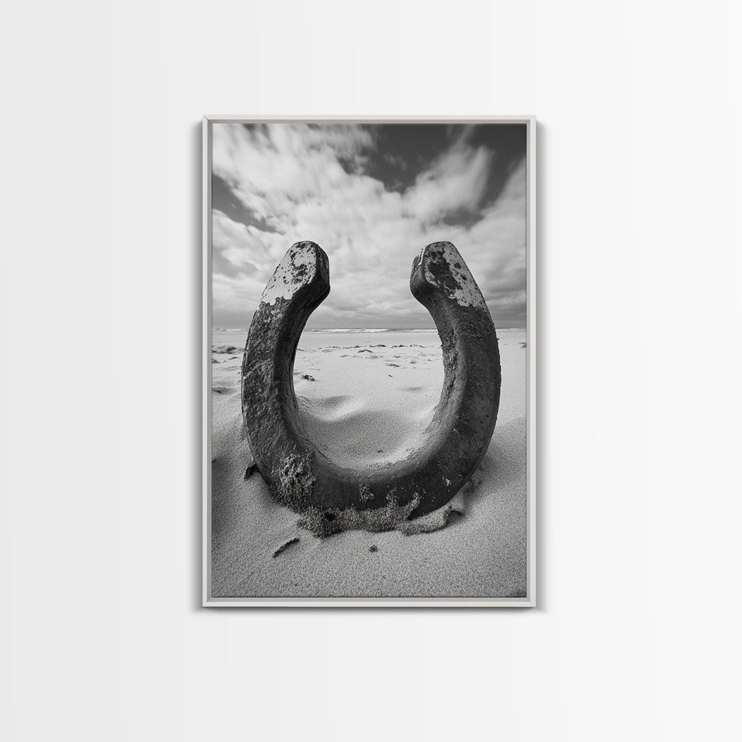 Horseshoe art, western decor, rustic wall art, wabi sabi wall art, moody photography, minimalist art, canvas print, living room art