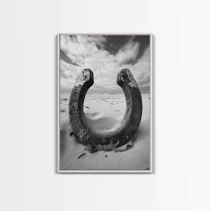 Horseshoe art, western decor, rustic wall art, wabi sabi wall art, moody photography, minimalist art, canvas print, living room art