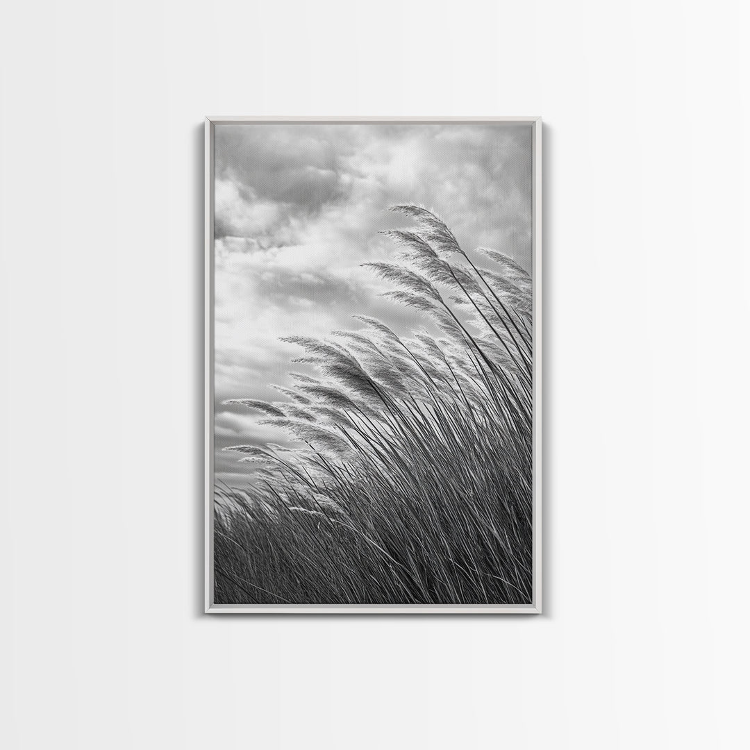 Wind Blowing Grass, moody art, wabi sabi art, landscape painting, farmhouse art, rustic decor, minimalist art, framed canvas print