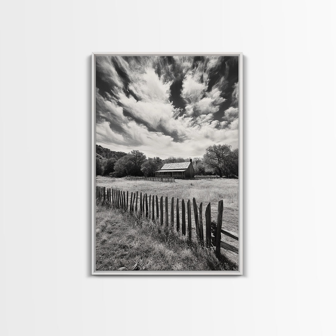 Abandoned Cabin, rustic wall art, farmhouse decor, moody art, countryside painting, wabi sabi art, framed canvas print, vintage wall decor